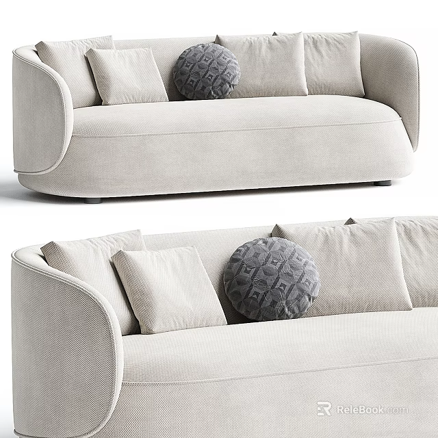 Beige Upholstered Sectional Sofa With Gray Decorative Pillows And Modern Design 3d model 