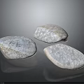 Three White Textured Natural Stone Materials On Black Reflective Surface 3d model