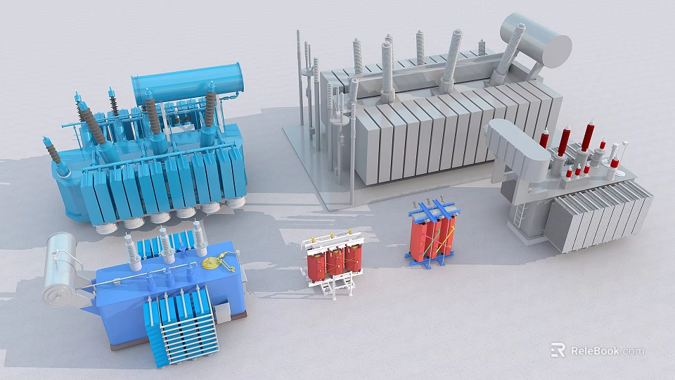 Diverse Industrial Equipment With Transformers Large Mechanical Structures And Metal Components 3d model 