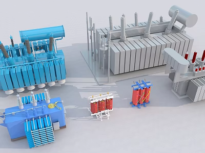 Diverse Industrial Equipment With Transformers Large Mechanical Structures And Metal Components 3d model