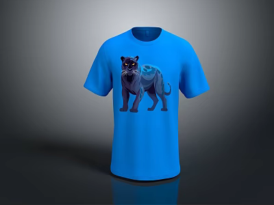 Comfortable Blue T-shirt With Black Panther Graphic Design For Daily Casual Wear 3d model