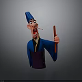 Cartoon Man Wearing Blue Hat With Exaggerated Open Mouth Holding Red Stick And Blue Purple Outfit