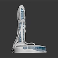 Cartoon Scene Of Two Tall Futuristic White Structures With Blue Grid Patterns And Circular Base