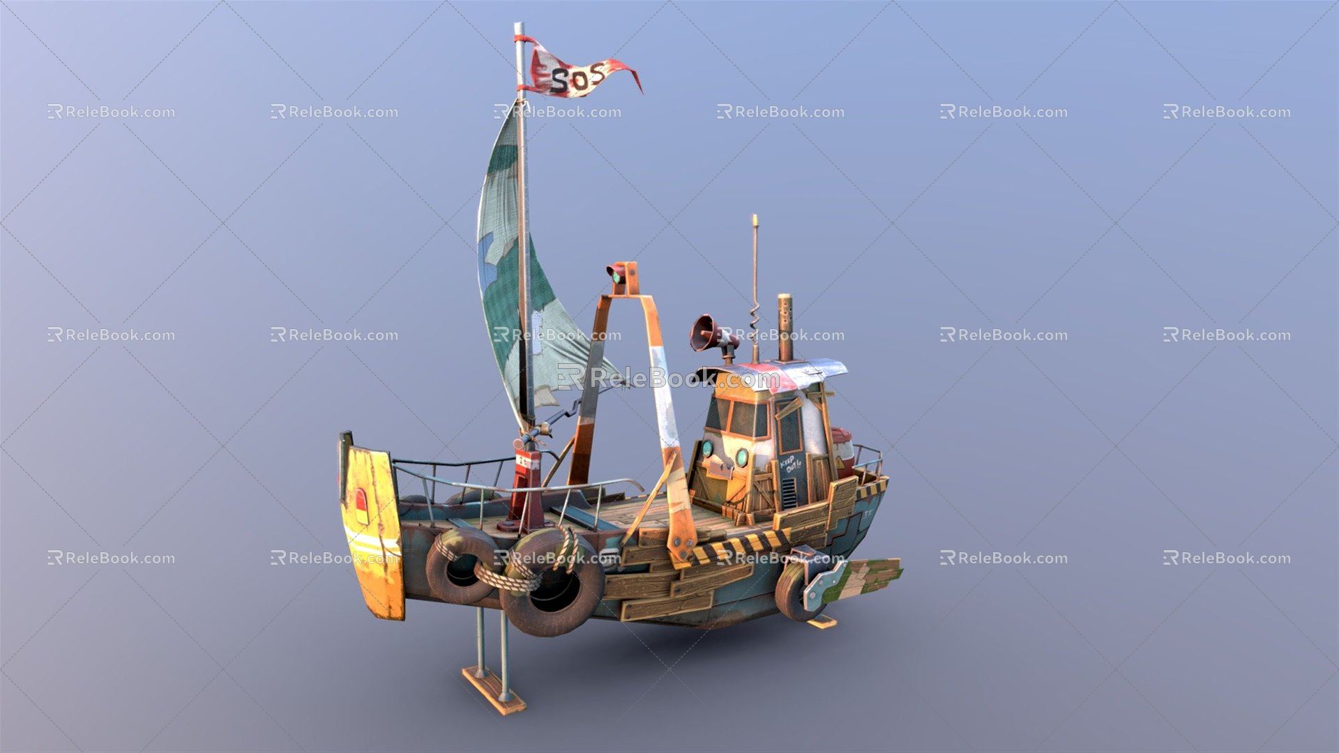 Modern wooden boat cartoon fishing boat 3d model