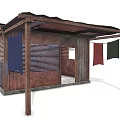 Construction Site Temporary Building With Metal Sheets Wooden Frames Louvered Panels And Flag