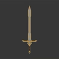 Ornate Long Sword With Gold Hilt Blue Accents And Shiny Metallic Design