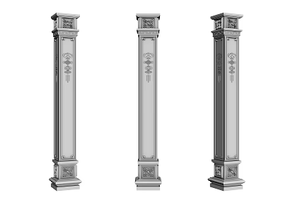Ornate Classical Architectural Columns With Detailed Carvings And Decorative Bases 3d model