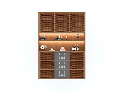 Modern Wooden Wine Cabinet With Multiple Shelves Built in Lighting And Storage Compartments 3d model