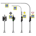 Outdoor Traffic Light Fixture With Pedestrian Crossing Sign And Metal Light Pole