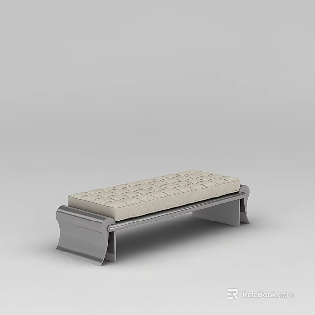 Tech Exhibition Hall Modern Bench With Diamond Pattern Cushion And Metal Frame 3d model 