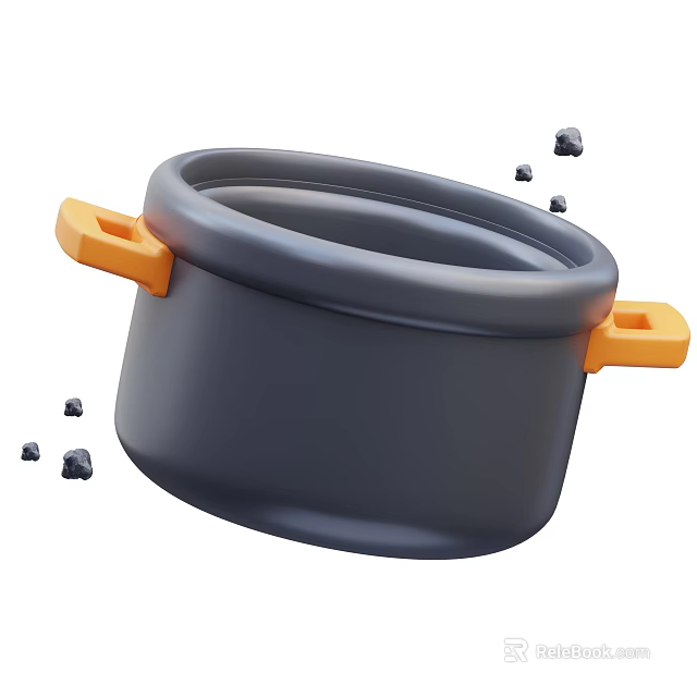 Modern Gray Cookware Pot With Orange Handles For Functional Kitchen Cooking Needs 3d model
