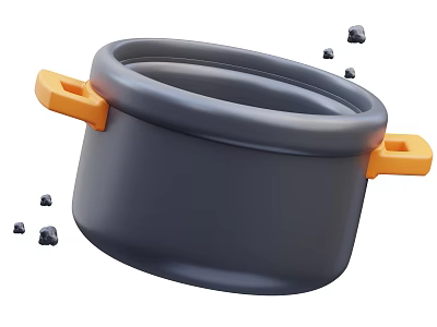 Modern Gray Cookware Pot With Orange Handles For Functional Kitchen Cooking Needs 3d model