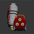 Mechanical Components Setup With Silver Canister Red Parts Spring Yellow Hook And Metal Tubes