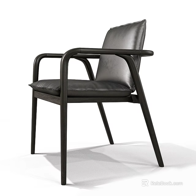 Modern Black Leather Single Chair With Stylish Armrests And Sturdy Metal Frame 3d model 