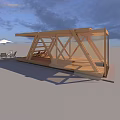 Outdoor Wooden Garden Structure with Seating Area and Umbrella in Open Space