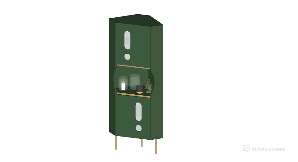 Green Storage Cabinet with Transparent Door Panels Open Shelf for Decorative Items and Home Organization 3d model 