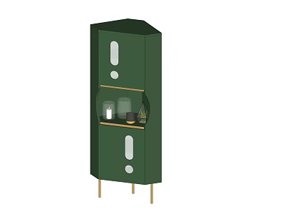 Green Storage Cabinet with Transparent Door Panels Open Shelf for Decorative Items and Home Organization 3d model