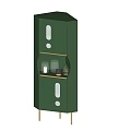 Green Storage Cabinet with Transparent Door Panels Open Shelf for Decorative Items and Home Organization