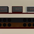 Stylish Marshall Audio Speakers On Wooden Shelf Black Red White With Multi Speaker Sound System