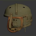 Tactical Military Helmet With Beige Exterior Brown Straps And Ventilation Holes