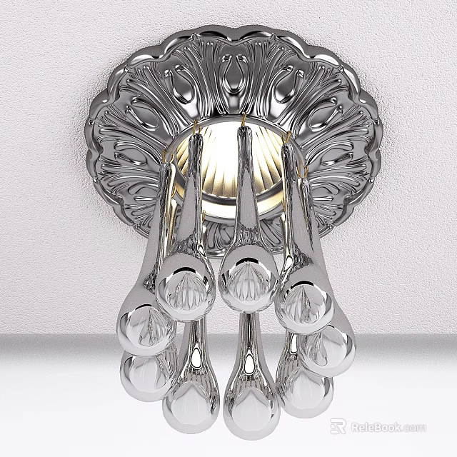Ornate Silver Chandelier with Illuminated Glass Balls and Intricate Decorative Design 3d model 