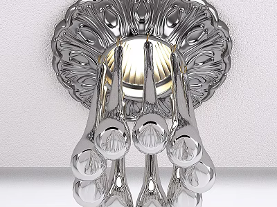 Ornate Silver Chandelier with Illuminated Glass Balls and Intricate Decorative Design 3d model