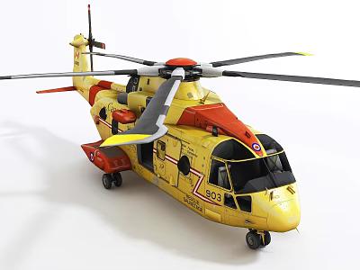 Detailed Yellow Helicopter Model with Red Sections and Number 302 on 3d model