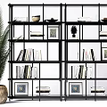 Black Open Shelf Bookcase With Books Decorative Bowl Small Plant Framed Art And Floor Lamp