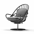 Modern Leisure Chair With Black Metal Frame Swivel Base And Gray Fabric Cushion