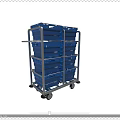 Multi tiered Industrial Cart With Blue Containers And Wheels In Industrial Facility