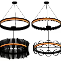 Different Modern Circular Chandelier Designs With Black Frame And Orange Accent Details