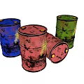 Rusty Multi Colored Industrial Metal Drums As Durable Heavy Duty Storage Containers 3d model
