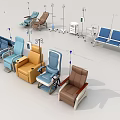 Medical Seating And Equipment With Infusion Stands And Colored Waiting Chairs