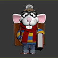 Cartoon Mouse Pom Pom Knitted Hat Glasses Holding Colorful Book Striped Sweater Red Scarf Brown Backpack Jeans