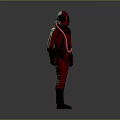 A Man Wearing White Helmet And Backpack With Uniform Standing Against Dark Background