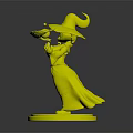 Magical Witch Creature In Purple Robe With Star Hat Holding Orbs On Yellow Base