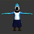 Blue Spiked Head Character And Creature With White Belly Blue Shorts Brown Claws Outstretched Arms