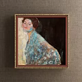 Framed Portrait Painting of Woman in Blue Lace Dress with Golden Frame