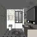 Elegant Bathroom Interior Featuring Marble Walls Black White Diamond Tiles Shower And Vanity
