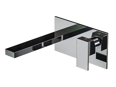 Modern Chrome Finish Faucet With Long Spout And Square Base Design 3d model