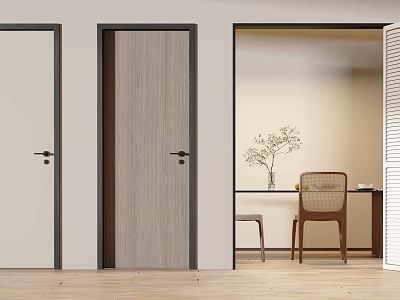 Three Modern Hinged Doors in Light and Wood Tones with Black Frames for Interior Design 3d model