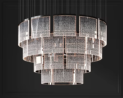 Elegant Modern Multi Layered Crystal Chandelier With Illuminated Transparent Panels 3d model