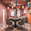 New Chinese Chess and Card Room National Tide Chess and Card Room Mahjong Room Mahjong Table Combination Mahjong Hall Tea Table and Chair Decorative Cabinet Background Wall 3d model