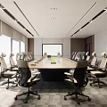 Modern Conference Room Interior With Long Table Comfortable Chairs And Pendant Lights