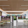 Spacious Modern Supermarket With Comfortable Seating Area And Full Range Of Neat Product Shelves