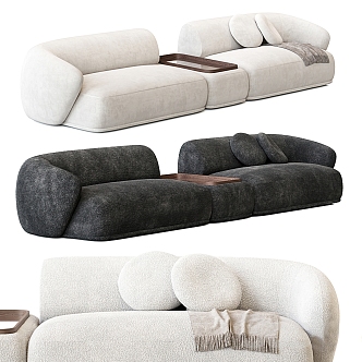 Cream wind double sofa pillow with armrests 3d model