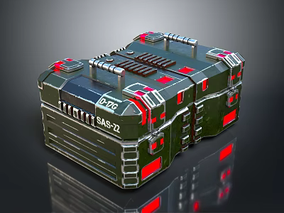 Military Green Equipment Container With Red Details SAS 27 Label And Metal Grille Structure 3d model