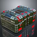 Military Green Equipment Container With Red Details SAS 27 Label And Metal Grille Structure
