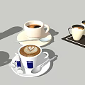 Coffee Cups with Latte Heart Art Black Coffee Kenco Brand and Spoons on Saucers