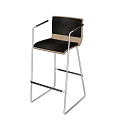Modern Leisure Chair With Black Leather Seat Armrests And Silver Metal Frame